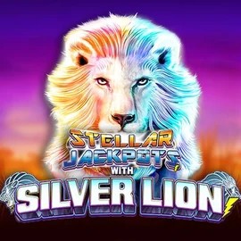Official Jackpots logo: Stellar Jackpots with Silver Lion by Lightning Box Game at God of Casino